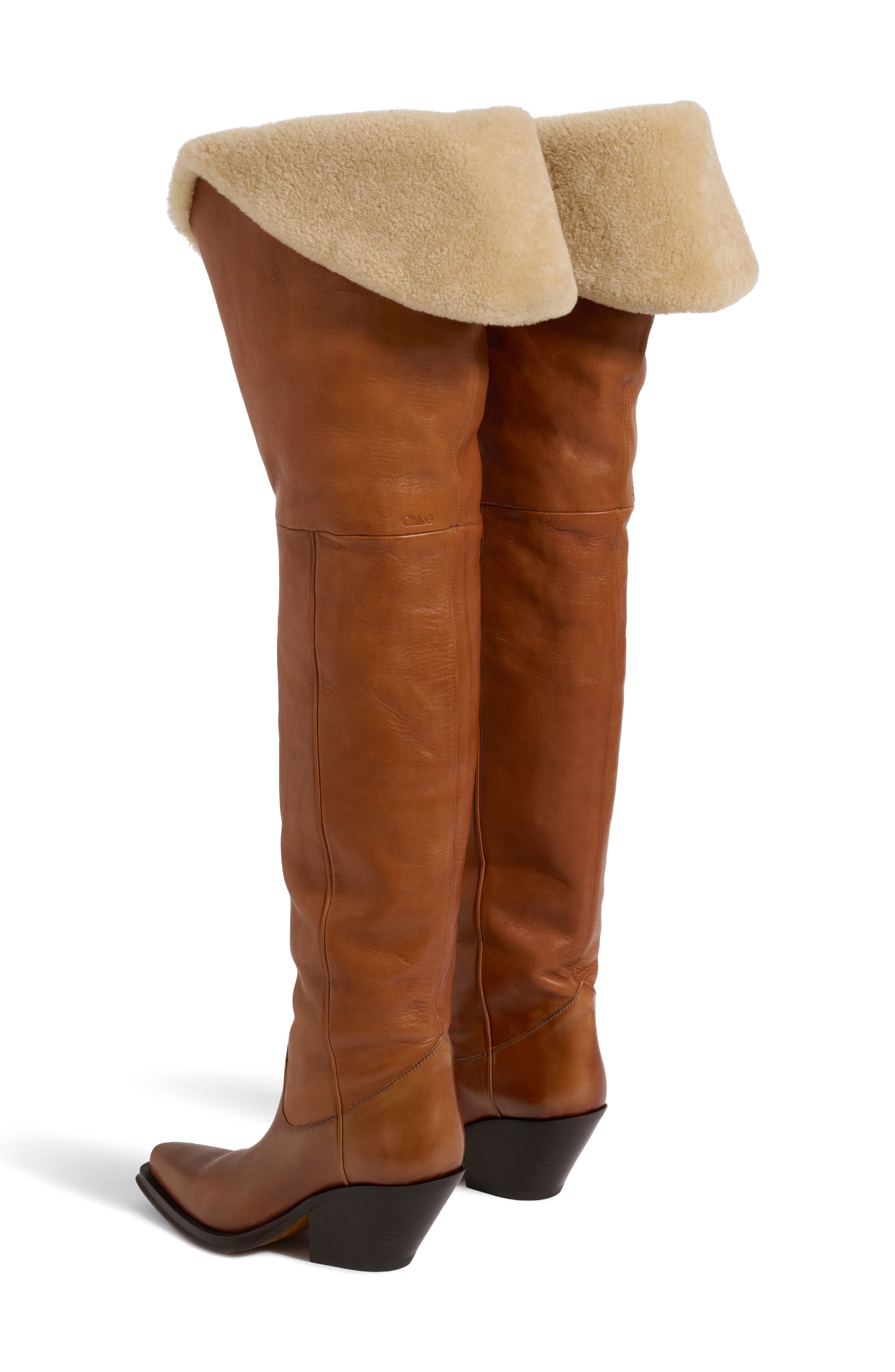 Azelan Genuine Shearling Cuff Over the Knee Boot, Alternate, color, GINGER BROWN