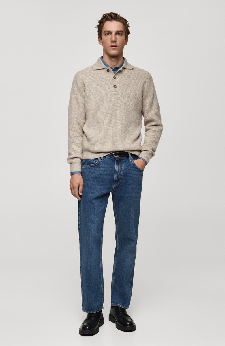 MANGO Waffle Knit Polo Sweater, Alternate, color, 