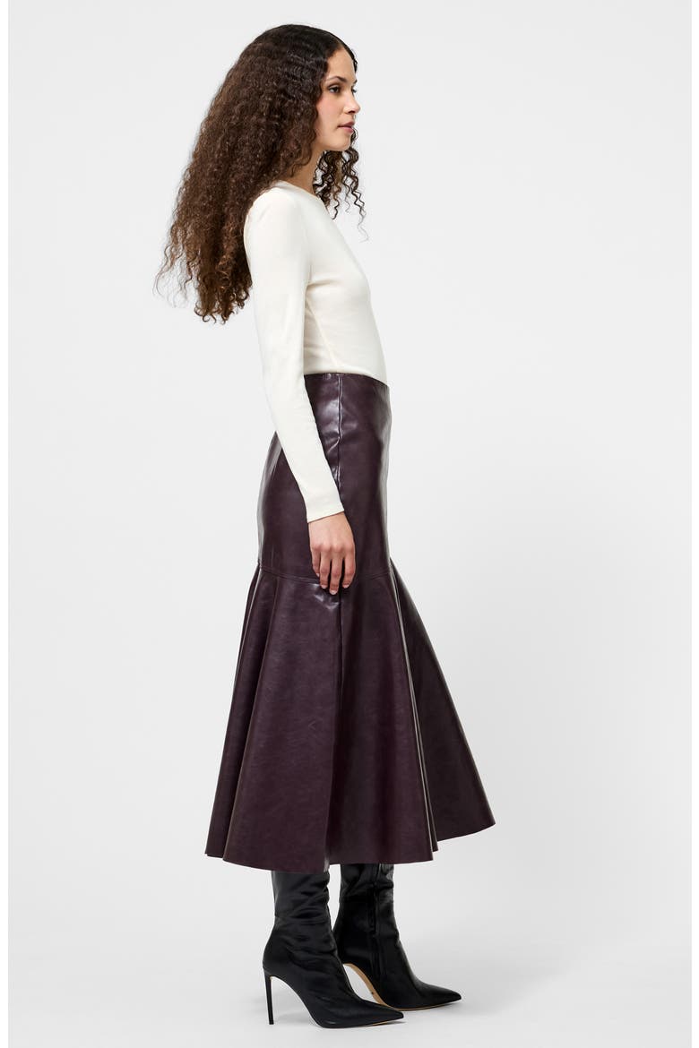 Kayleigh Pleated Faux Leather Midi Skirt, Alternate, color, BORDEAUX
