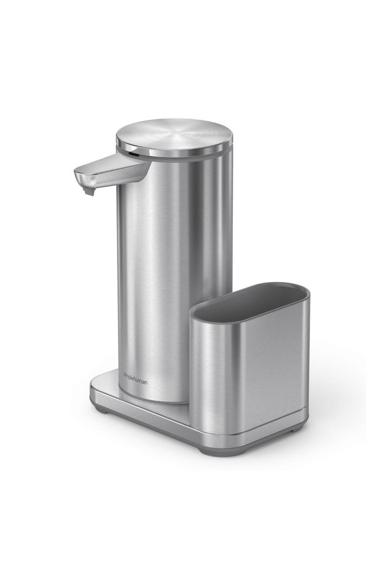 Rechargeable Liquid Soap Sensor Pump & Caddy, Main, color, BRUSHED STAINLESS STEEL