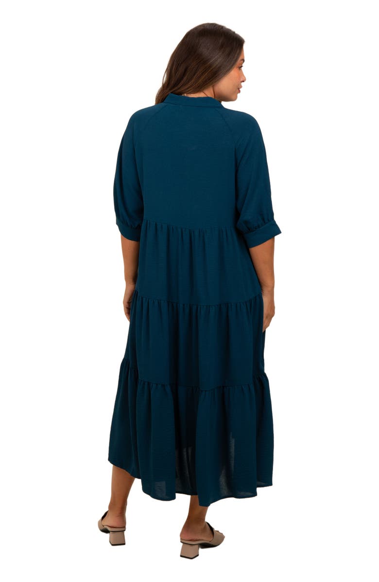 PinkBlush Collared Button Up Tiered Midi Dress, Alternate, color, Dark Teal