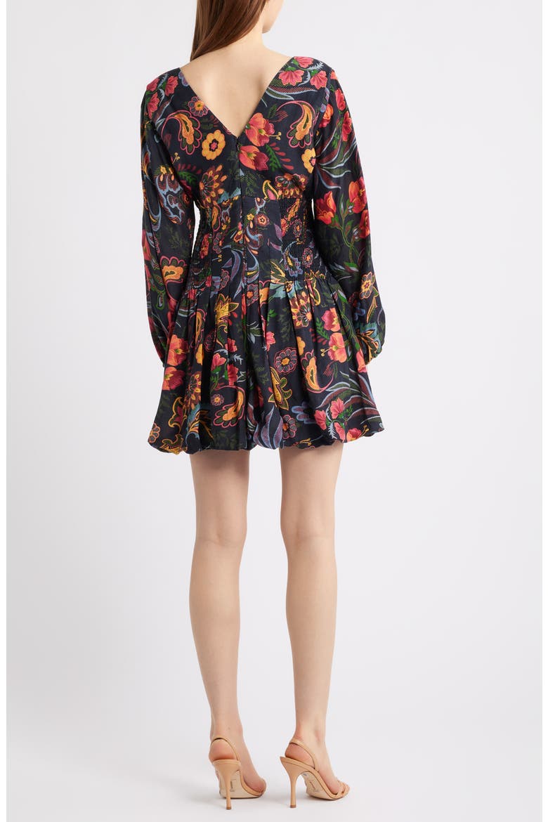 Janiero Floral Long Sleeve Bubble Hem Minidress, Alternate, color, BLACK MULTI