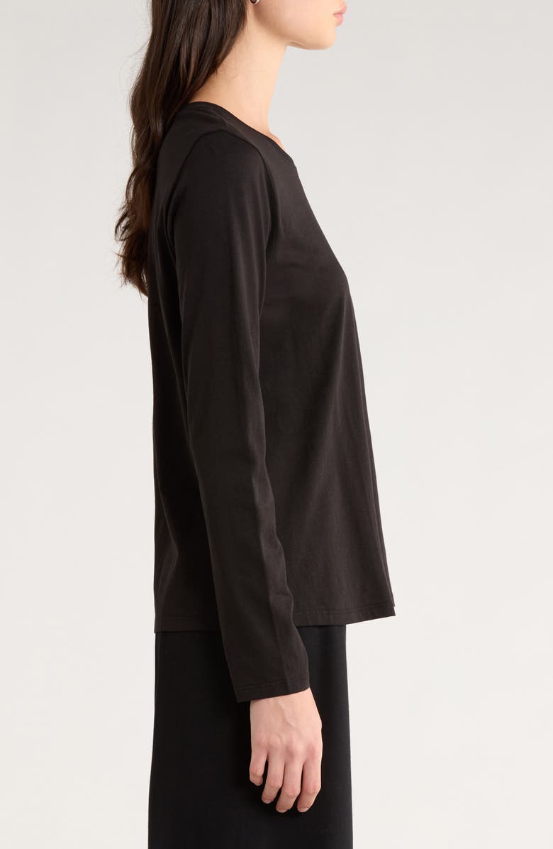 Eileen Fisher Long Sleeve Organic Cotton Jersey Top, Alternate, color, Black