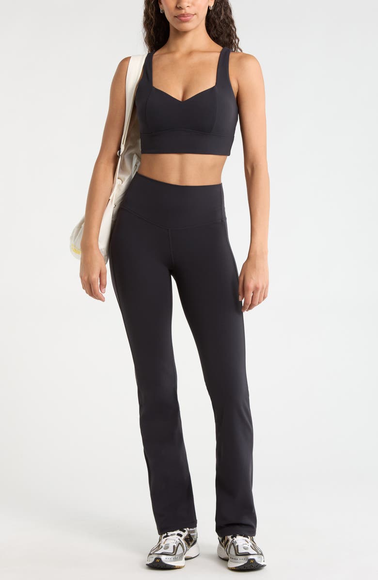 Zella Studio Luxe Piped Bootcut Leggings, Alternate, color, Black