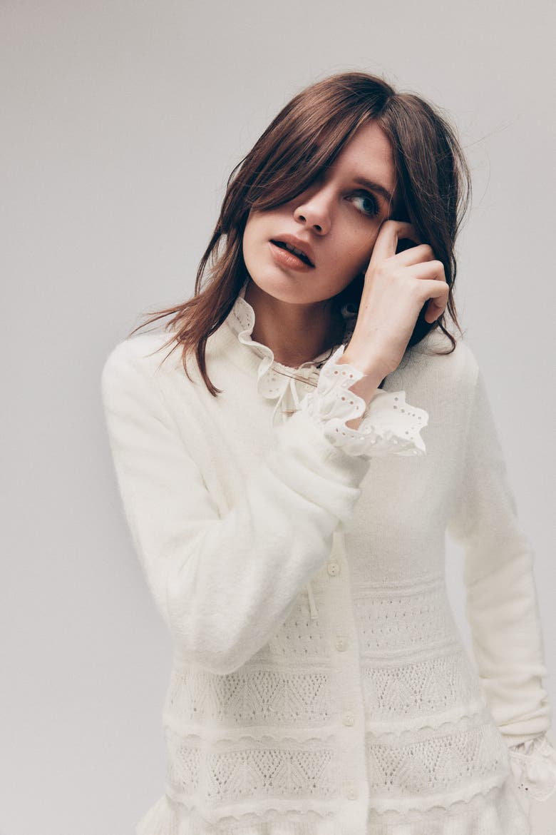 Pointelle-knit Cardigan, Alternate, color, White