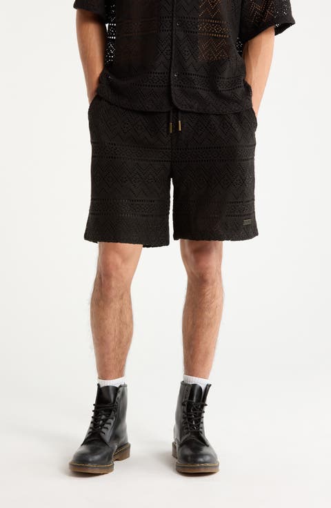 Pointelle Crochet Cotton Blend Drawstring Shorts