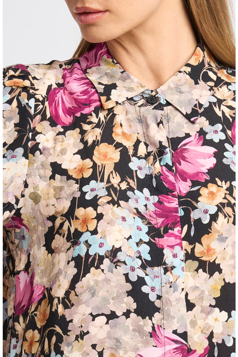 Puff Sleeve Floral Shirt, Alternate, color, RICH BLACK 060