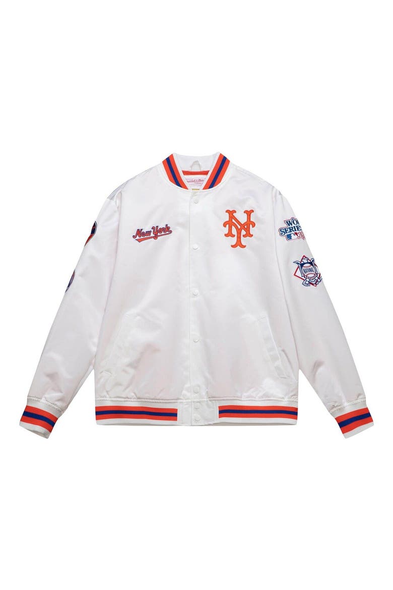 Men's Mitchell & Ness White New York Mets City Collection Satin Full-Snap Varsity Jacket, Alternate, color, White