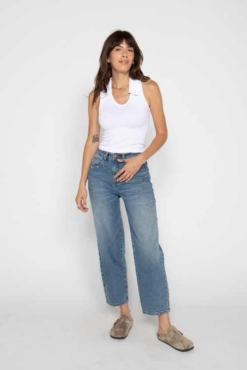 Oliver Logan Harlow Barrel Leg Jeans High Rise Vintage Denim Indigo In Vintage Denim Indigo