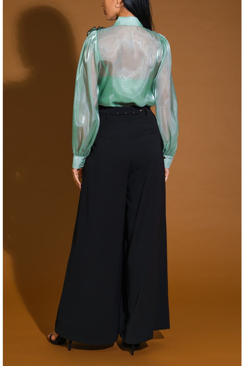 Ruffle Button-Up Shirt, Alternate, color, SAGE