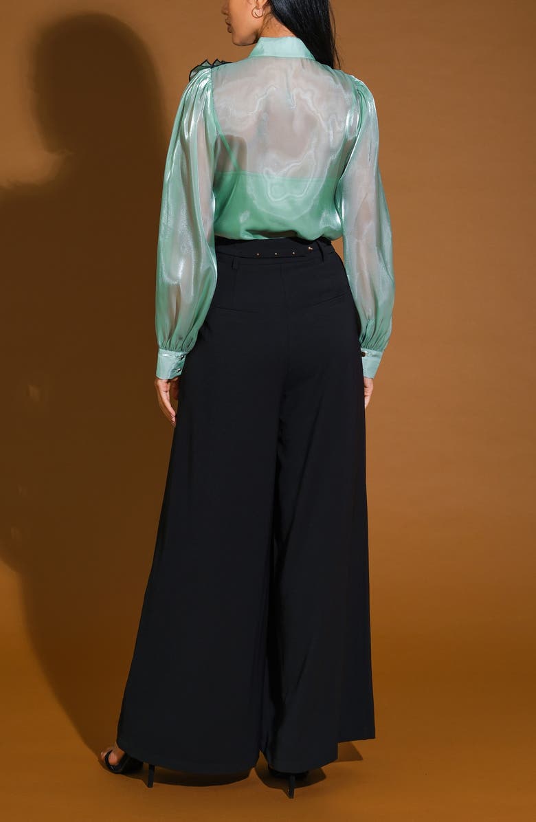 FLYING TOMATO Ruffle Button-Up Shirt, Alternate, color, Sage