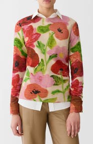 Lafayette 148 New York Blossom Print Cashmere Sweater