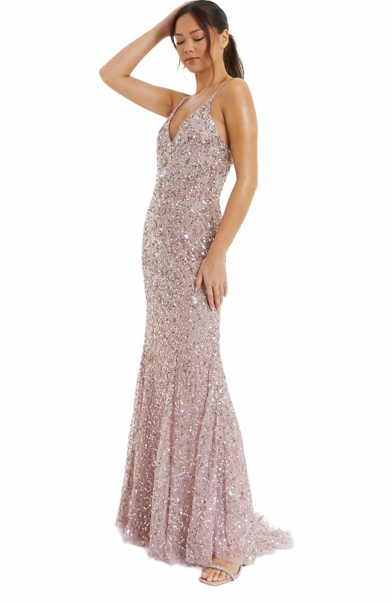 QUIZ Sequin Strappy Evening Dress, Alternate, color, 