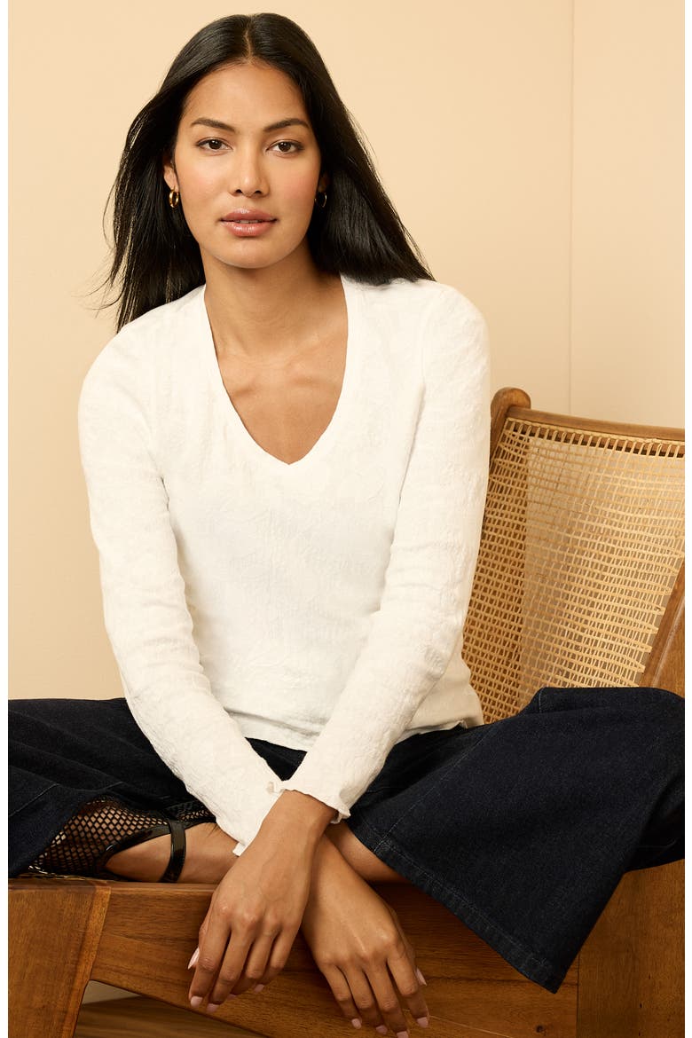 Lace Cotton V-Neck T-Shirt, Alternate, color, PAPER WHITE