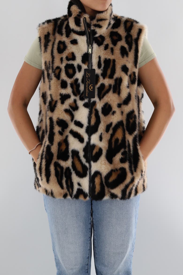 Faux Fur Animal Print Vest, Main, color, Leopard