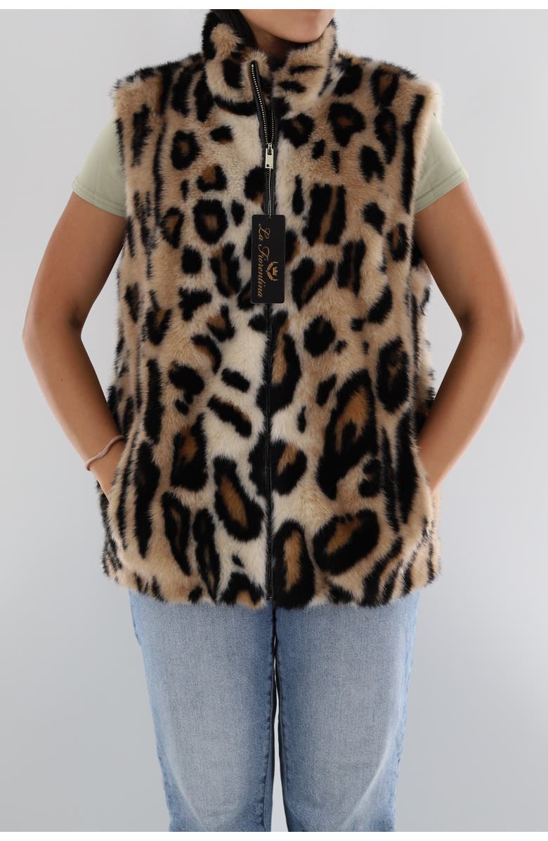 La Fiorentina Faux Fur Animal Print Vest, Main, color, Leopard