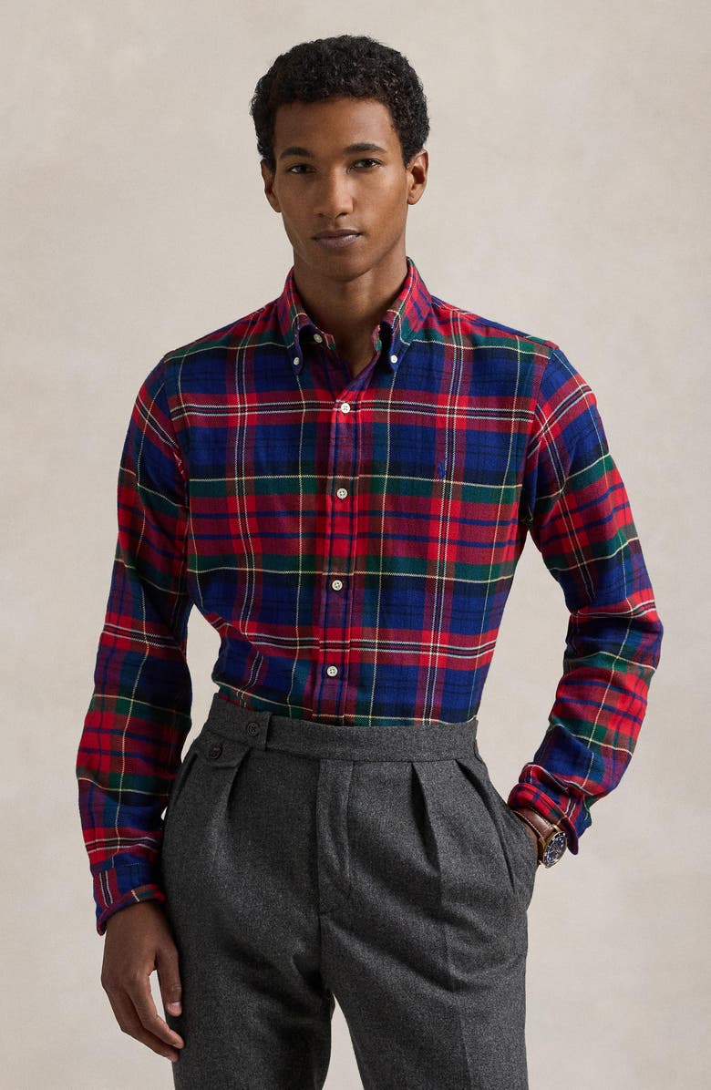 Polo Ralph Lauren Brushed Plaid Flannel Button-Down Shirt, Alternate, color, 