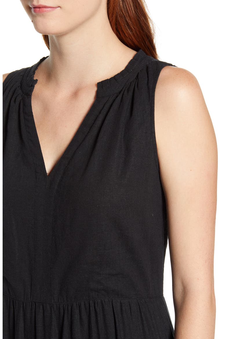 Lena Tiered Linen Blend Maxi Sundress, Alternate, color, BLACK