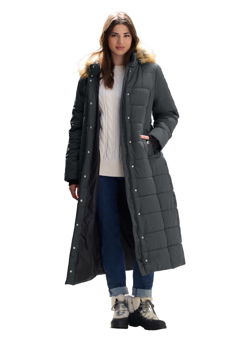 Plus Size Maxi Length Puffer Coat, Main, color, DARK CHARCOAL