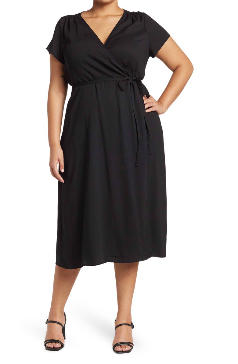 Halogen<sup>®</sup> Short Sleeve Wrap Midi Dress, Main, color,
