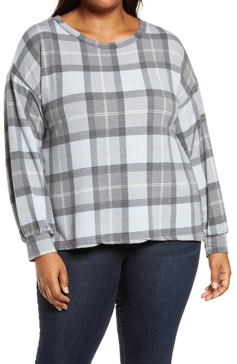 Bobeau French Terry Plaid Shirt, Main, color,