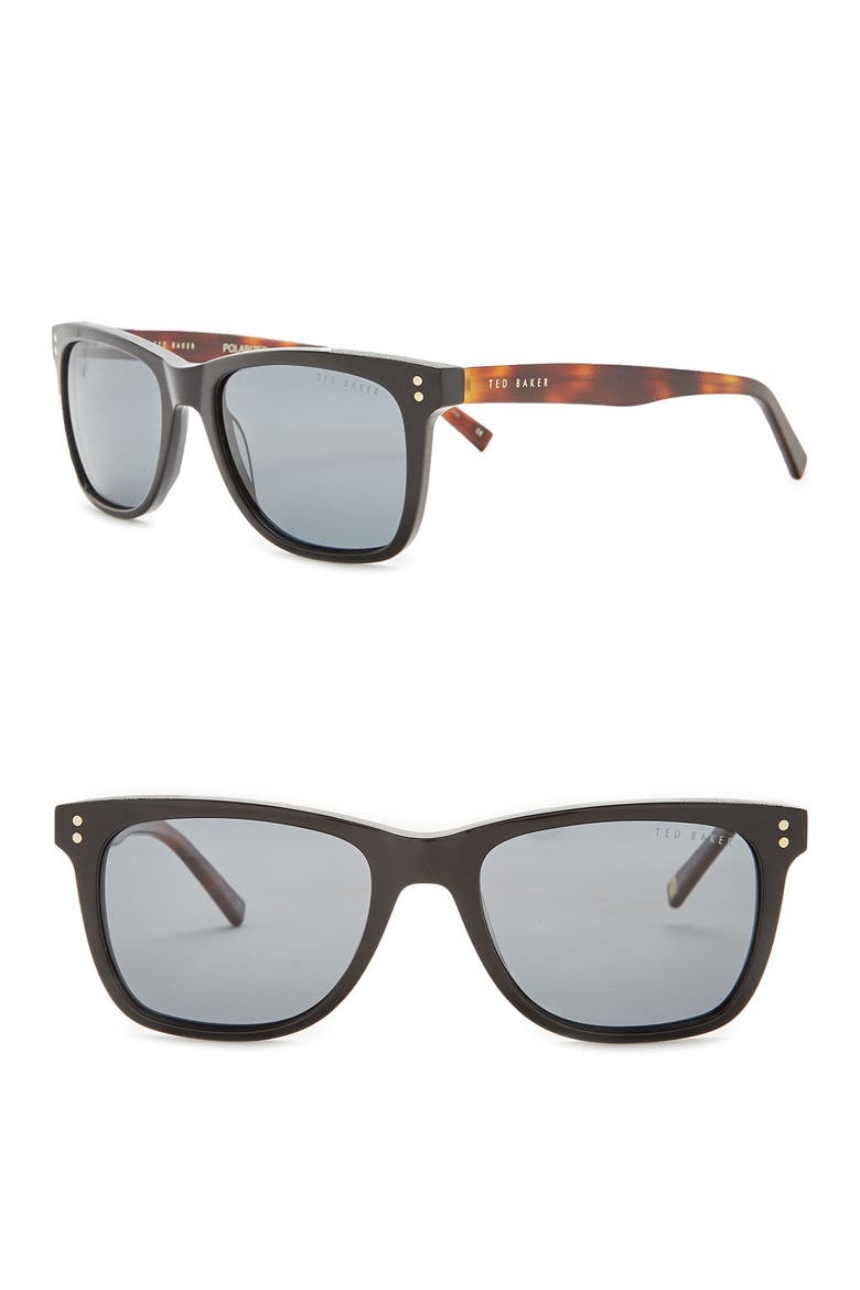 53mm Polarized Acetate Frame Square Sunglasses, Main, color, BLACK