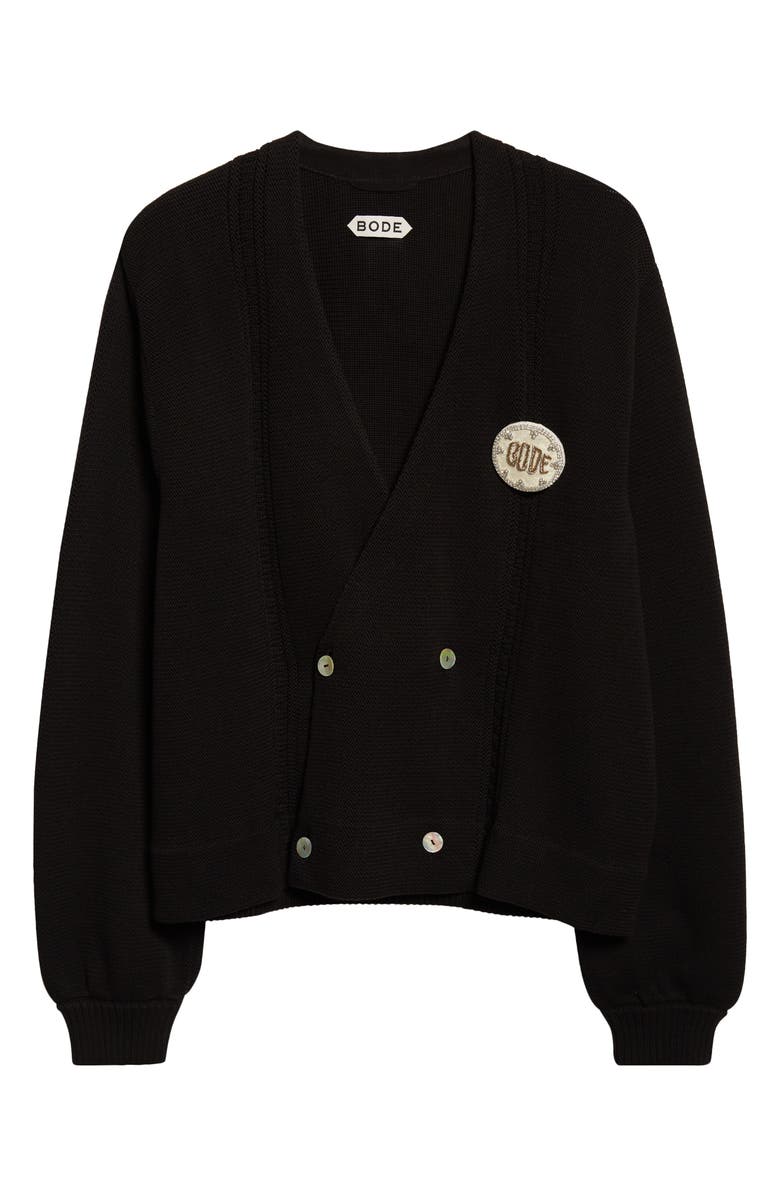 Bode Double Breasted Cotton Cardigan, Alternate, color, Black