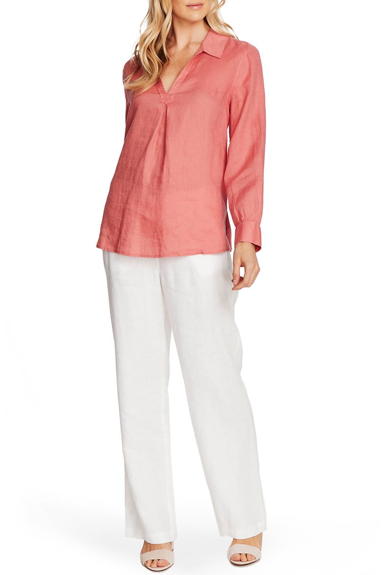 Split Neck Linen Blouse, Alternate, color, TUBEROSE