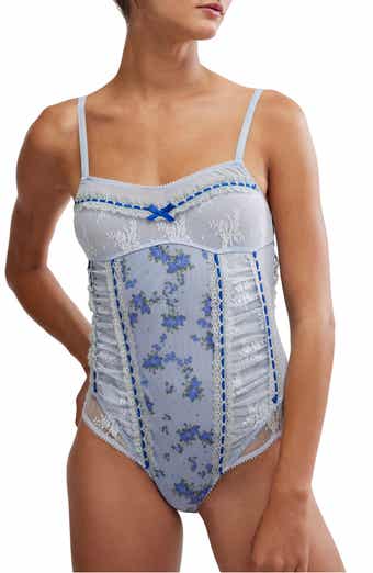 Free People Sara Floral Print Lace Corset Bodysuit
