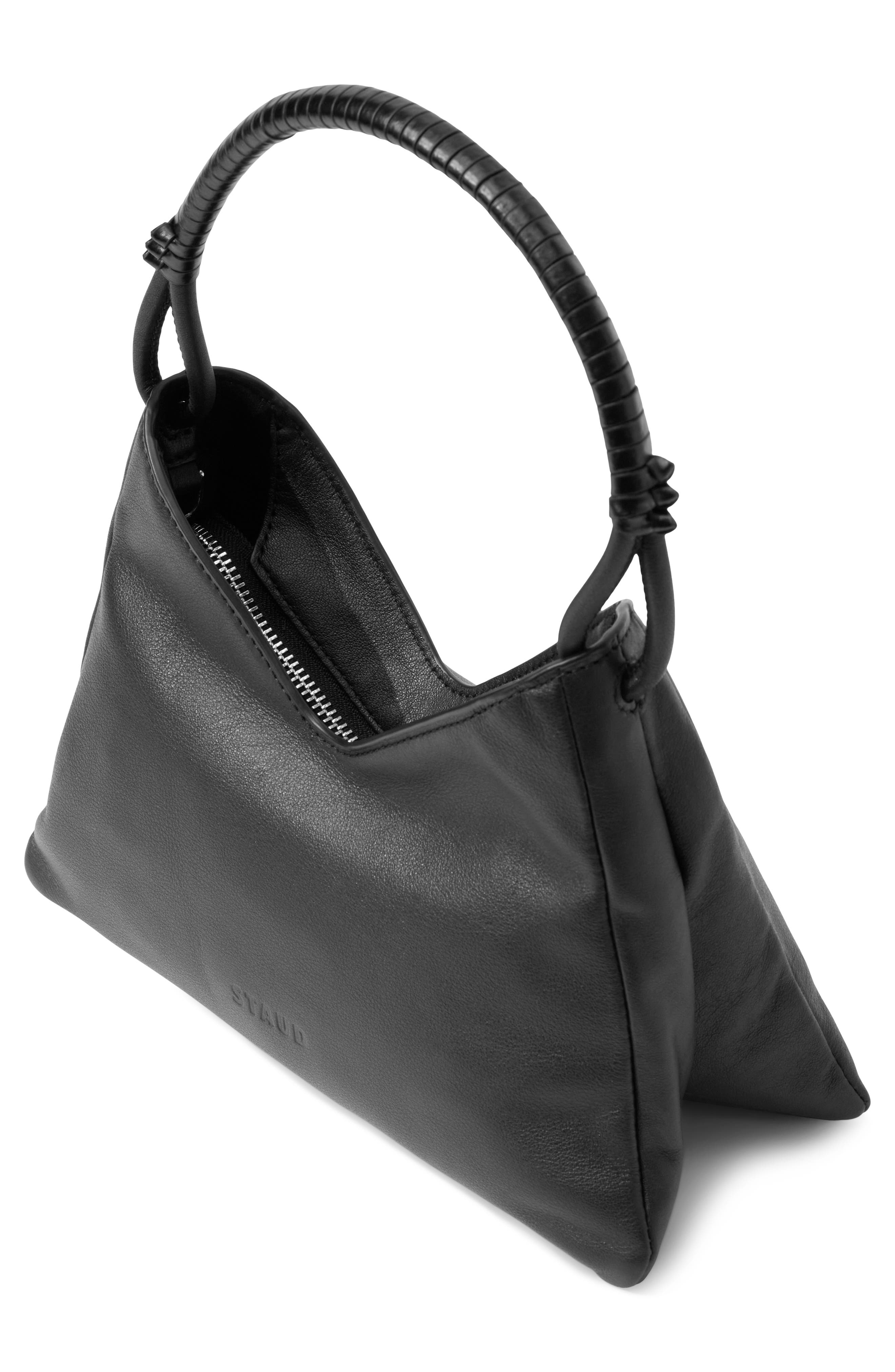 STAUD Valerie Leather Shoulder Bag, Alternate, color, Black