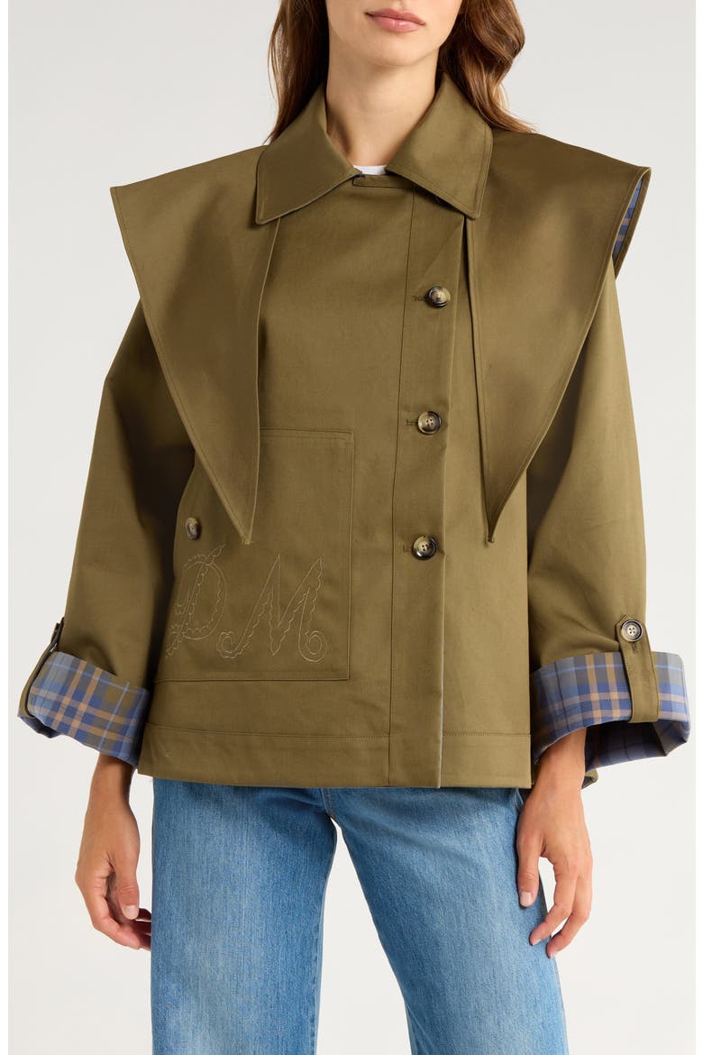 Jerry Reversible Crop Organic Cotton Trench Coat, Alternate, color, OLIVE