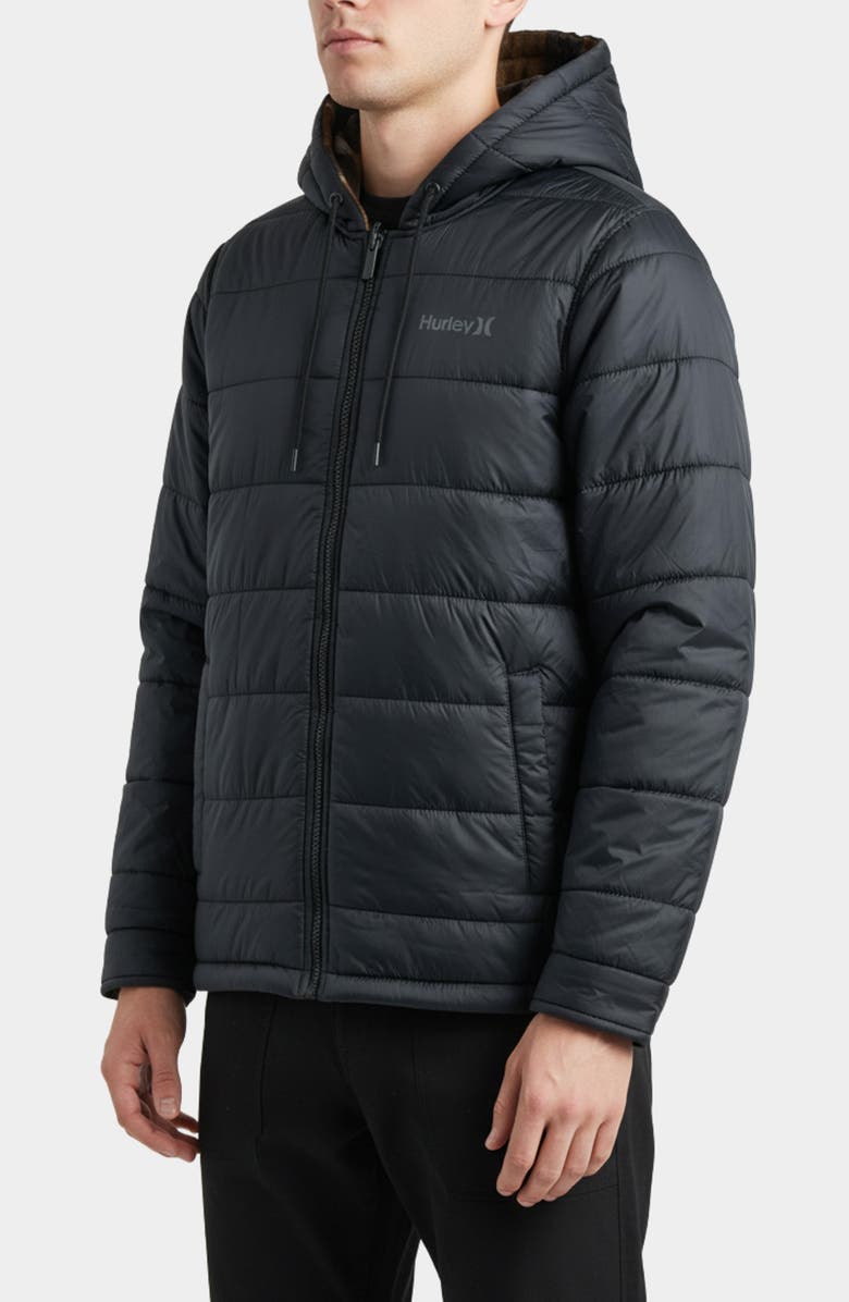 Hurley Kersta Plaid Reversible Hooded Jacket, Alternate, color, Black