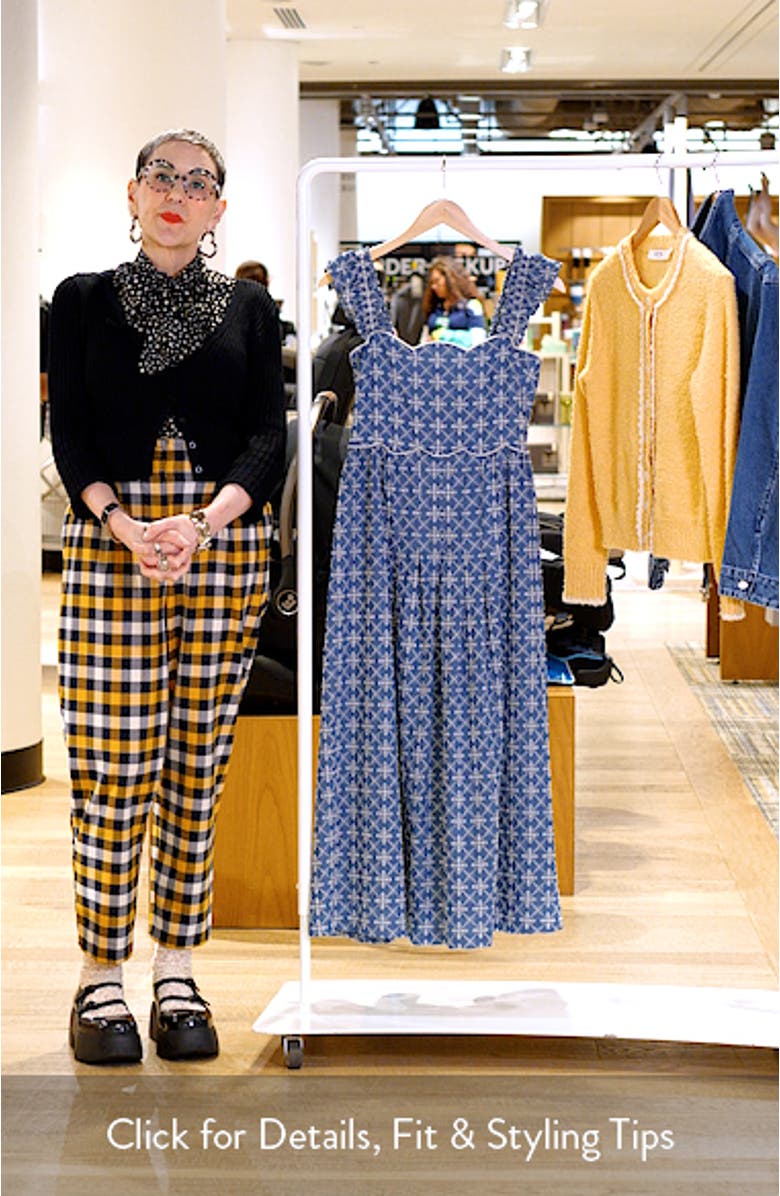 Embroidered Flutter Sleeve Cotton Blend Midi Dress, sales video thumbnail