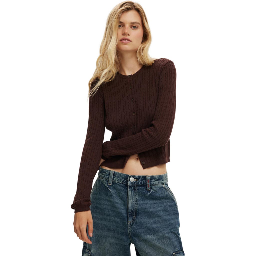 Cotton On Cotton Crew Neck Cardigan In Brown