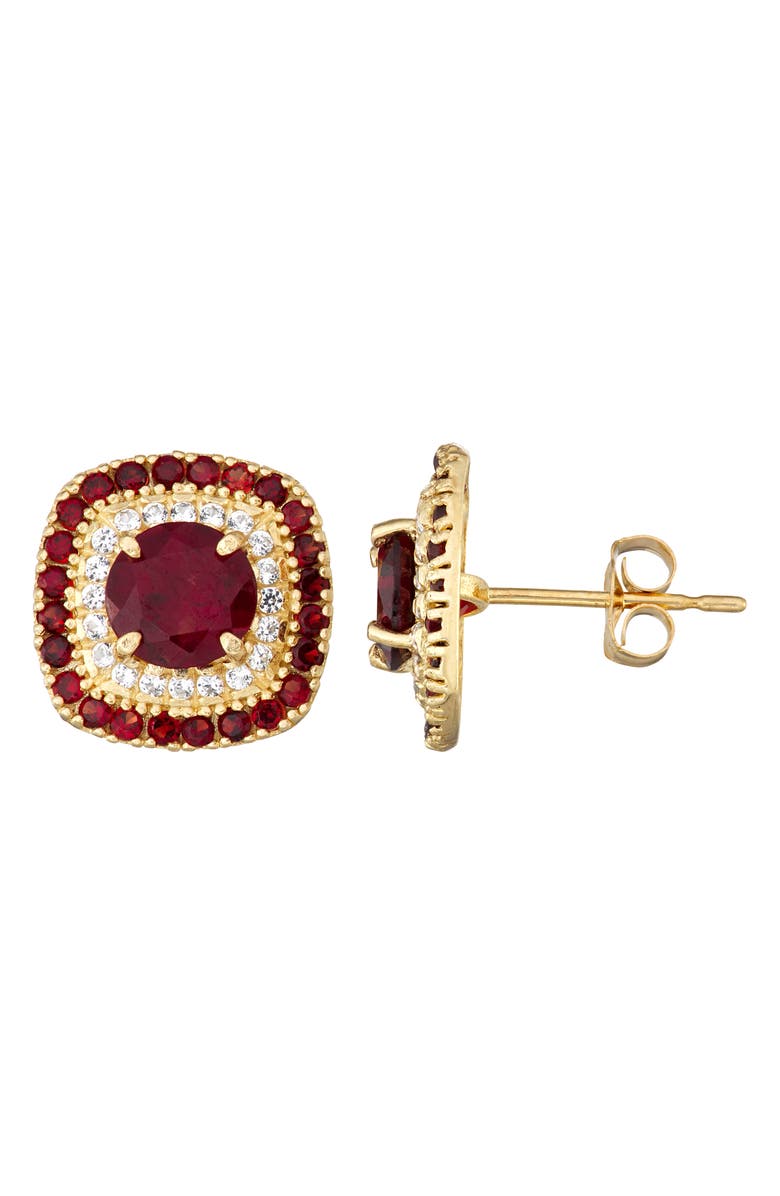 FZN 10K Gold Garnet & Lab Created White Sapphire Stud Earrings, Main, color, Yellow Gold