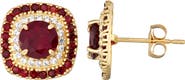 FZN 10K Gold Garnet & Lab Grown White Sapphire Stud Earrings
