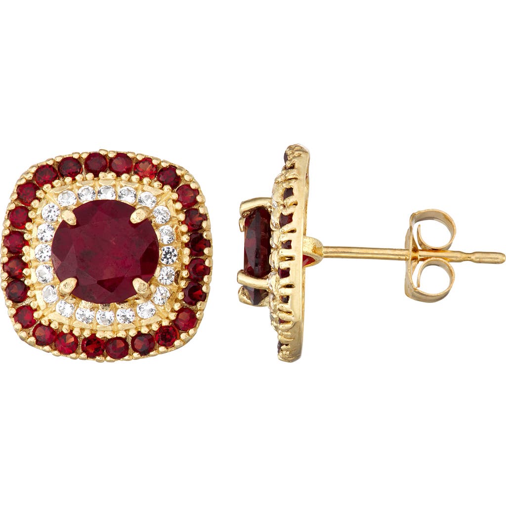 Fzn 10k Gold Garnet & Lab Created White Sapphire Stud Earrings In Gold