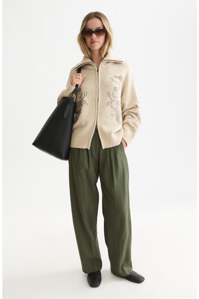 Printed Oversized Cardigan, Alternate, color, FOG MELANGE