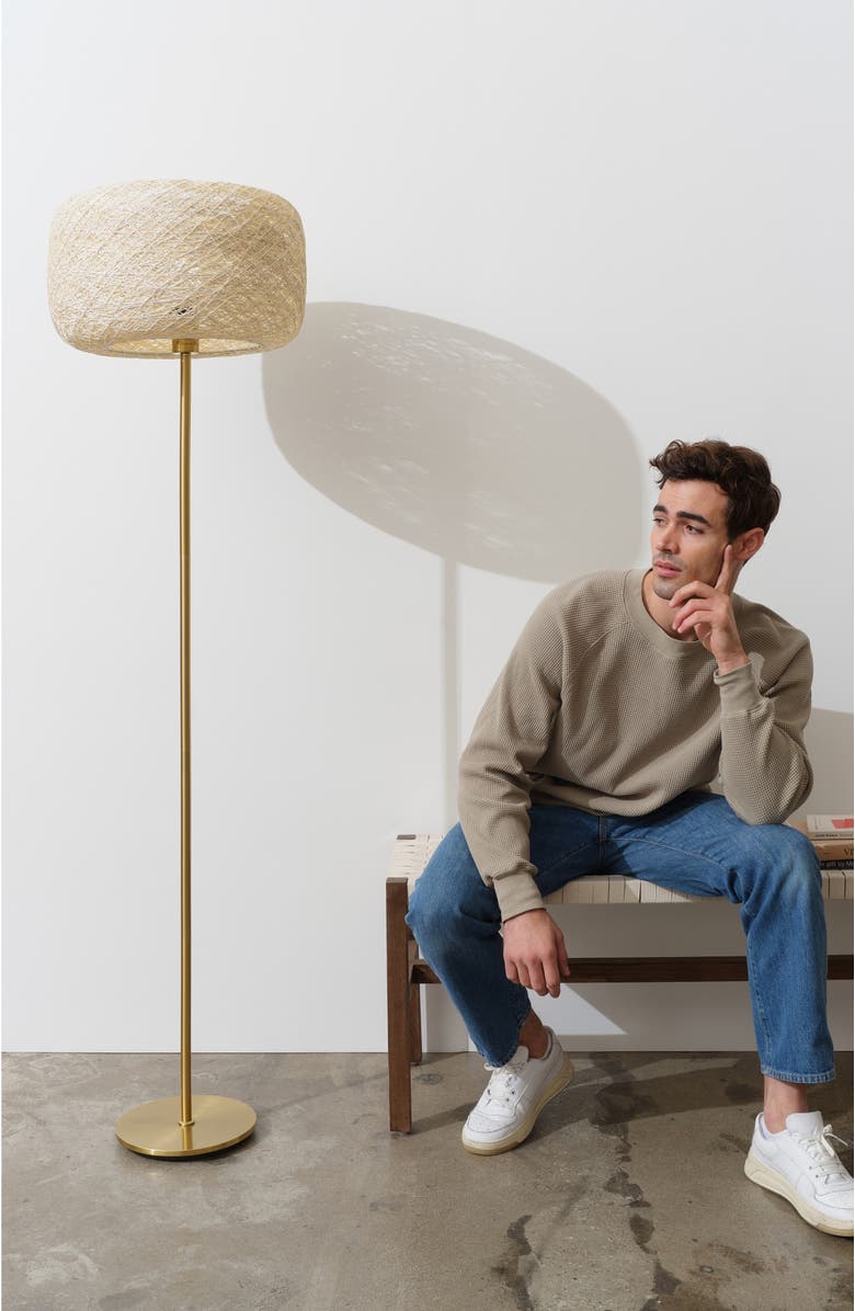 Brightech Rowan 66" LED Floor Lamp with Woven Thread Shade, Bulb Included, Alternate, color, Antique Brass