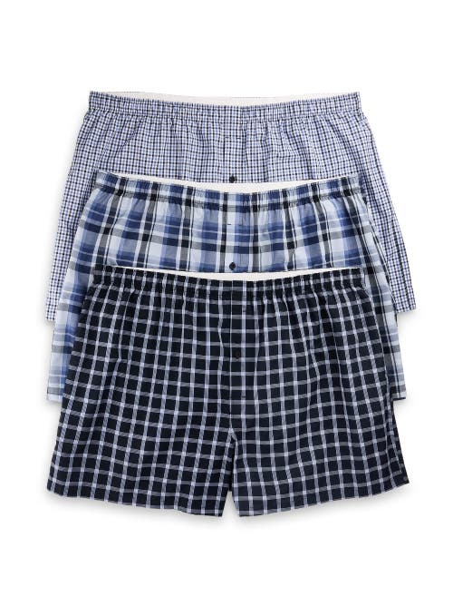 Harbor Bay By Dxl Big & Tall 3-pk Assrt 4.5 Inch Woven Boxers In Blue