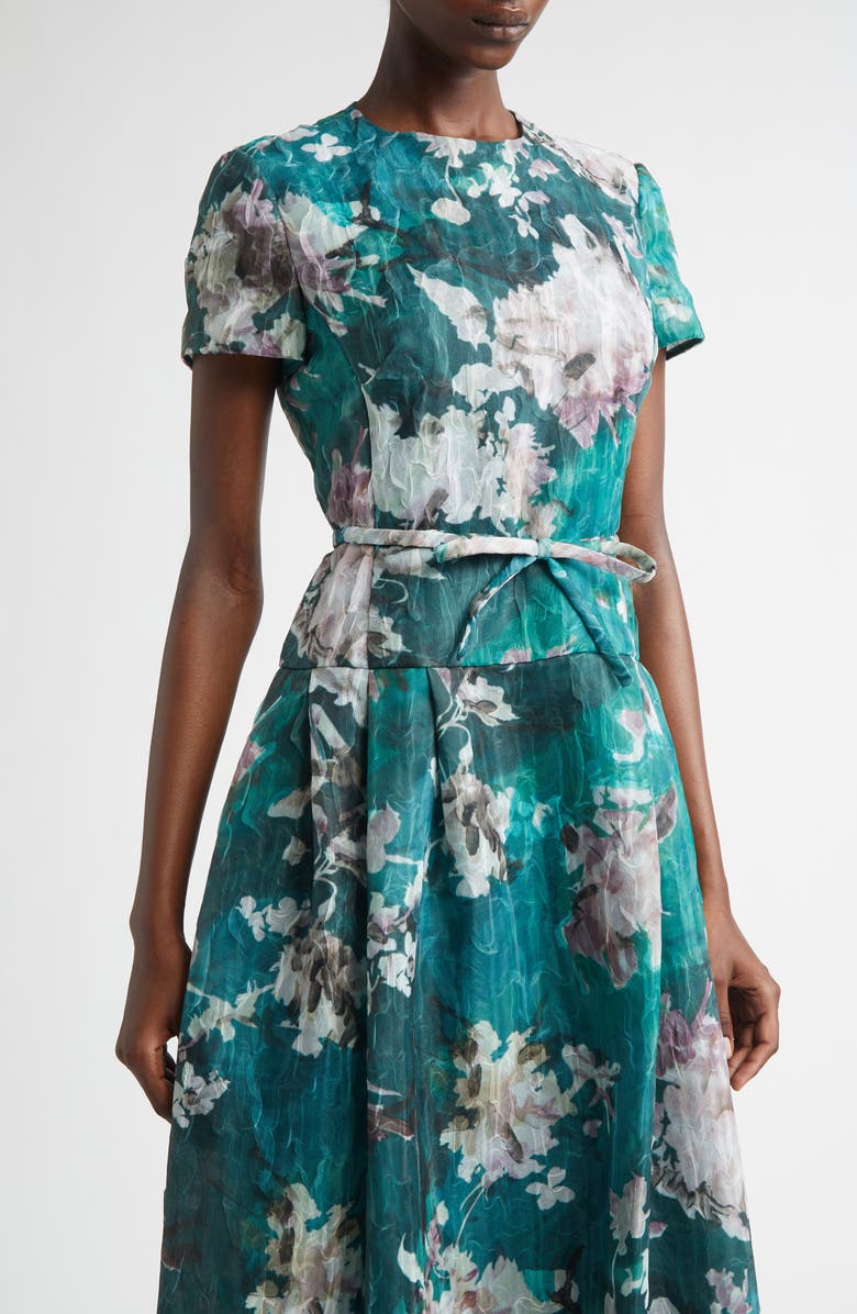 Erdem Painted Floral Crushed Organza Drop Waist Gown, Alternate, color, Painted Bloom Hedgerow Green