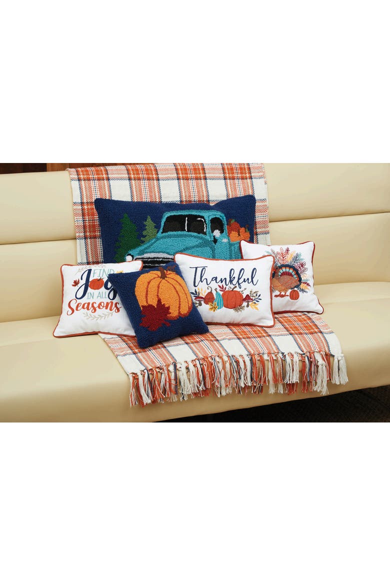 Pumpkin Truck Hooked Pillow, Alternate, color, Blue