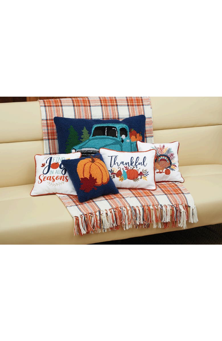C&F Home Pumpkin Truck Hooked Pillow, Alternate, color, Blue