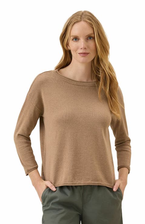 Organic Cotton Classic Fine Knit Wide Neck Sweater