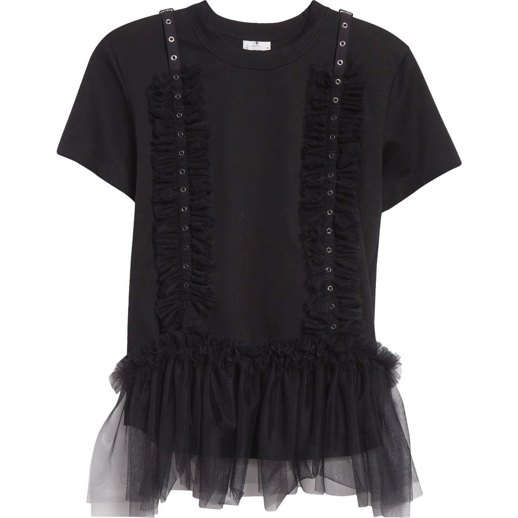 NOIR KEI NINOMIYA NOIR KEI NINOMIYA HARNESS STRAP COTTON PONTE & TULLE TOP