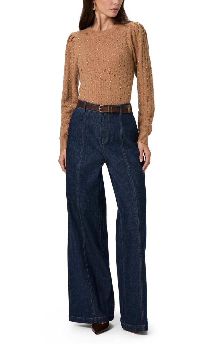 PAIGE Athena Embellished Puff Sleeve Sweater, Alternate, color, Camel