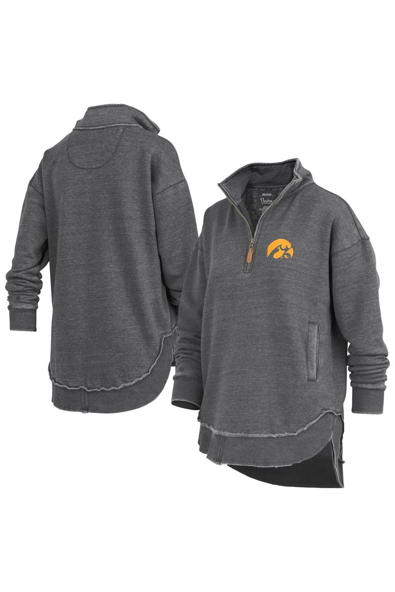 Women's Pressbox Black Iowa Hawkeyes Northfork Sojourn Poncho Quarter-Zip Sweatshirt, Main, color, Black