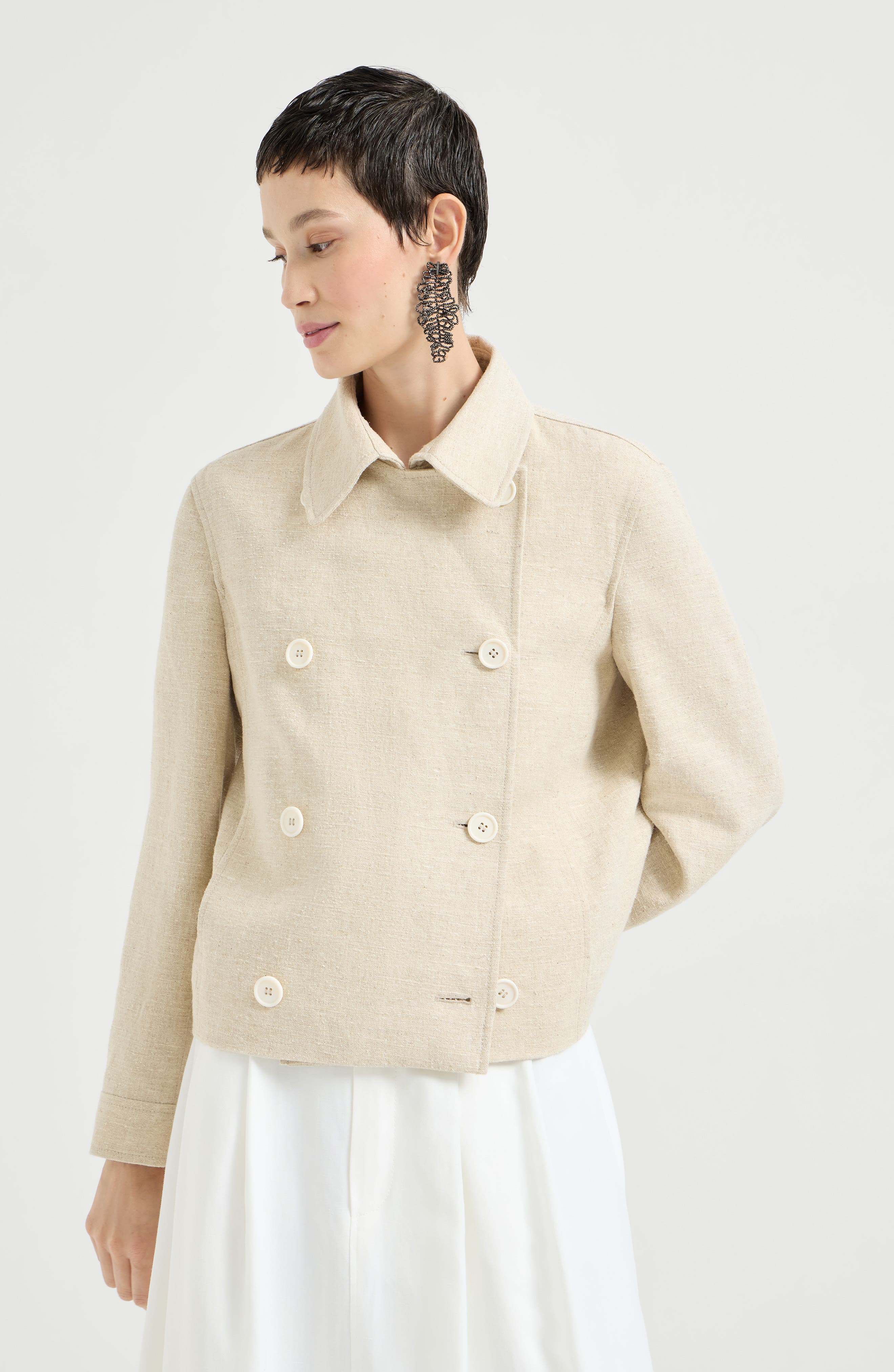 Crop caban jacket with monili