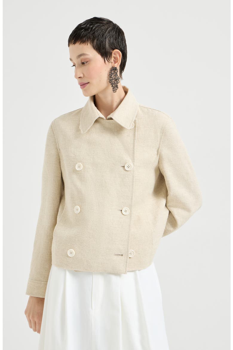 Crop caban jacket with monili, Main, color, Beige