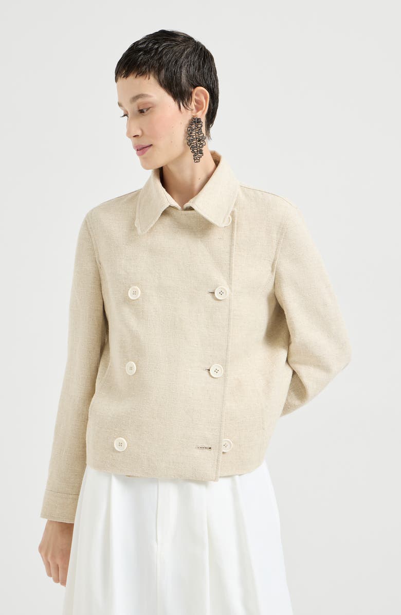 Brunello Cucinelli Crop caban jacket with monili, Alternate, color, Beige